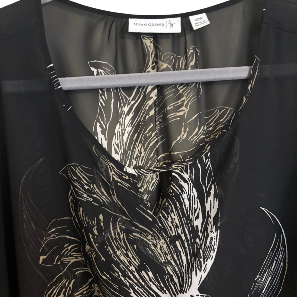 Susan Graver Black Chiffon Sheer Long Sleeve Keyhole Tunic Top  Size‎ 22W - Picture 3 of 8